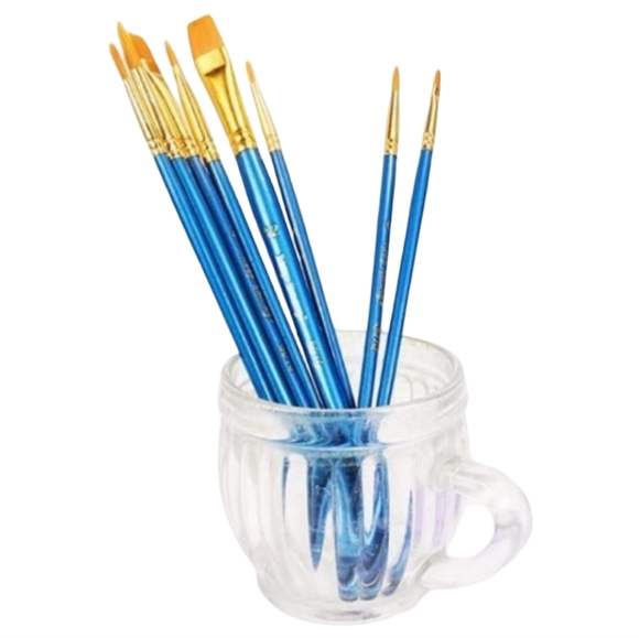 Set of 10 Soft Makeup or Paint Brushes Watercolor Oil Acrylic Paintbrushes Blue - Picture 2 of 8